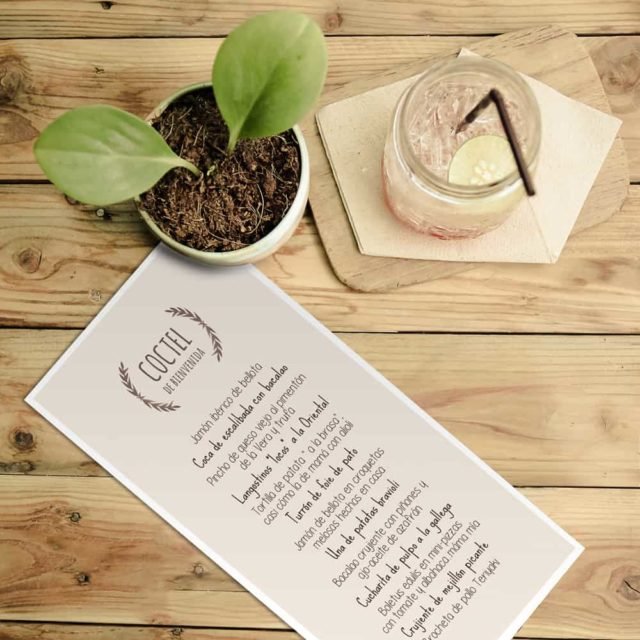 papelería para bodas menu coctel bienvenida