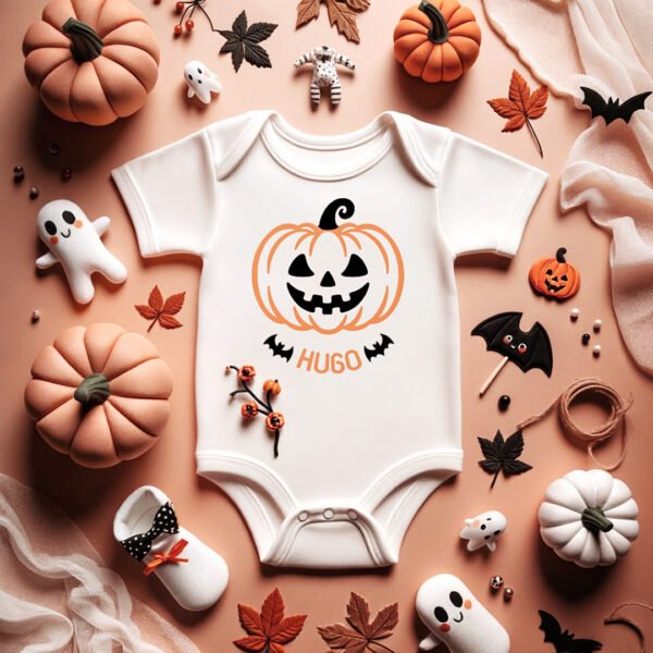 body para bebé personalizado con nombre y diseño de calabaza